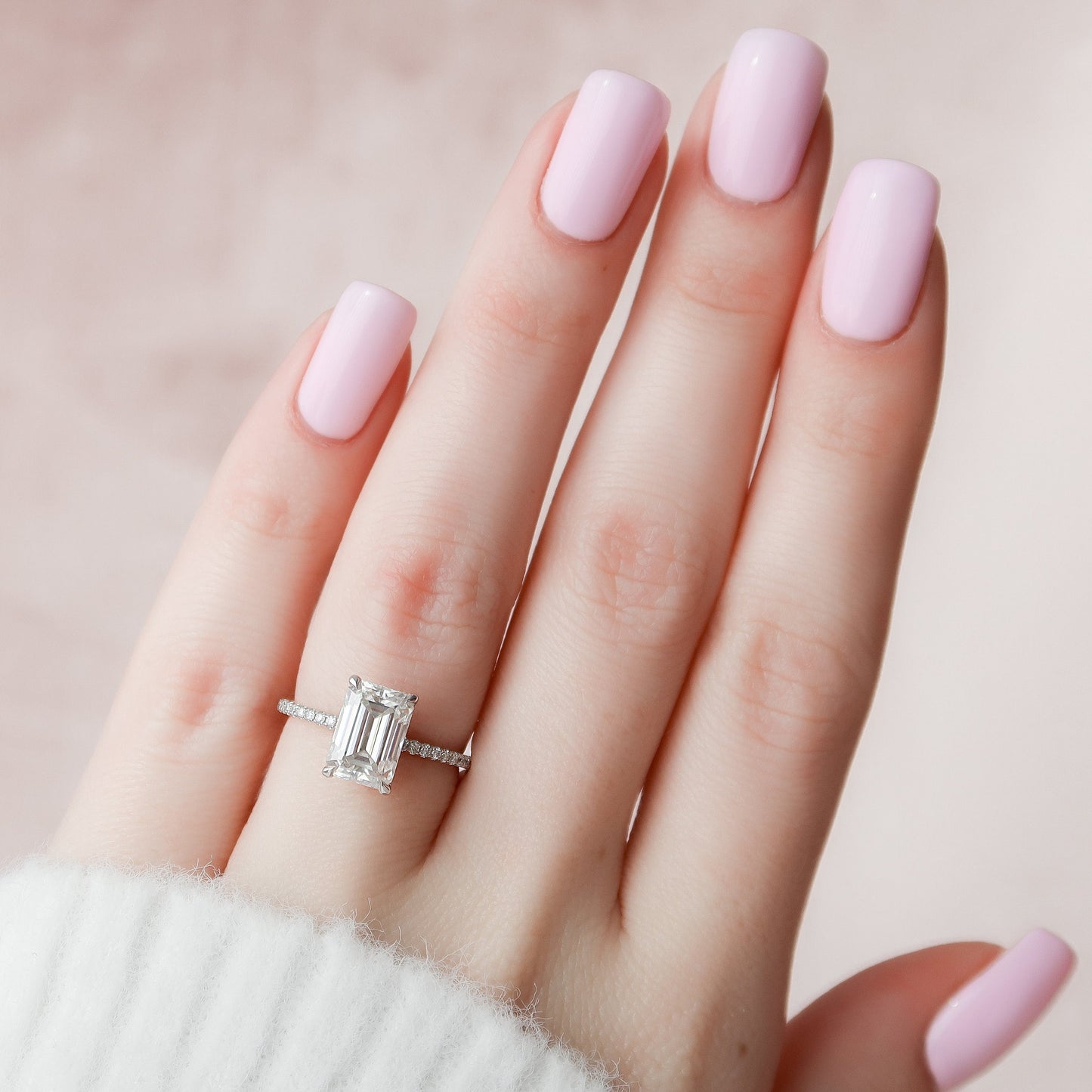 2.5 CT Emerald Hidden Halo & Pave Moissanite Engagement Ring