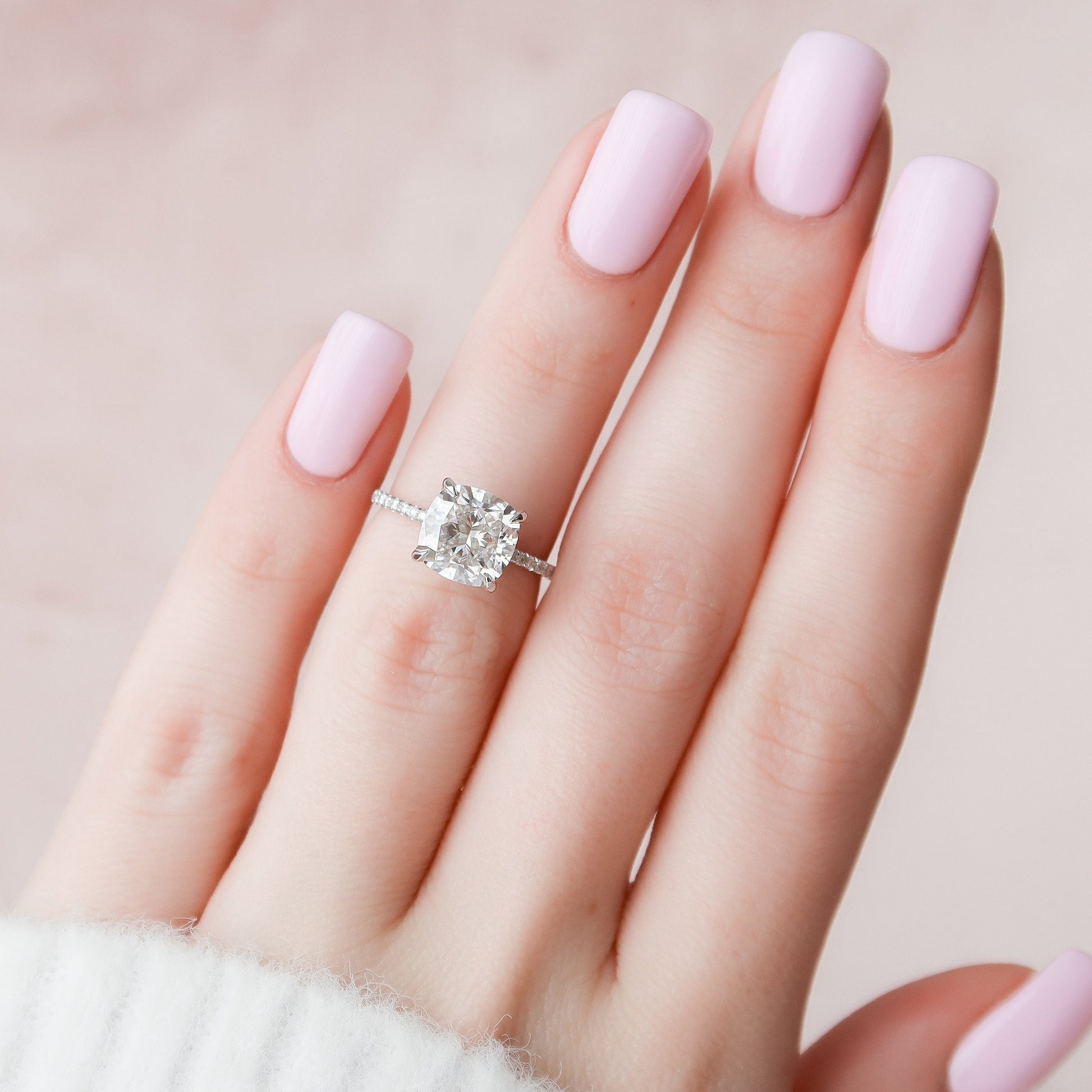 2.5 Cushion Hidden Halo & Pave Moissanite Engagement Ring