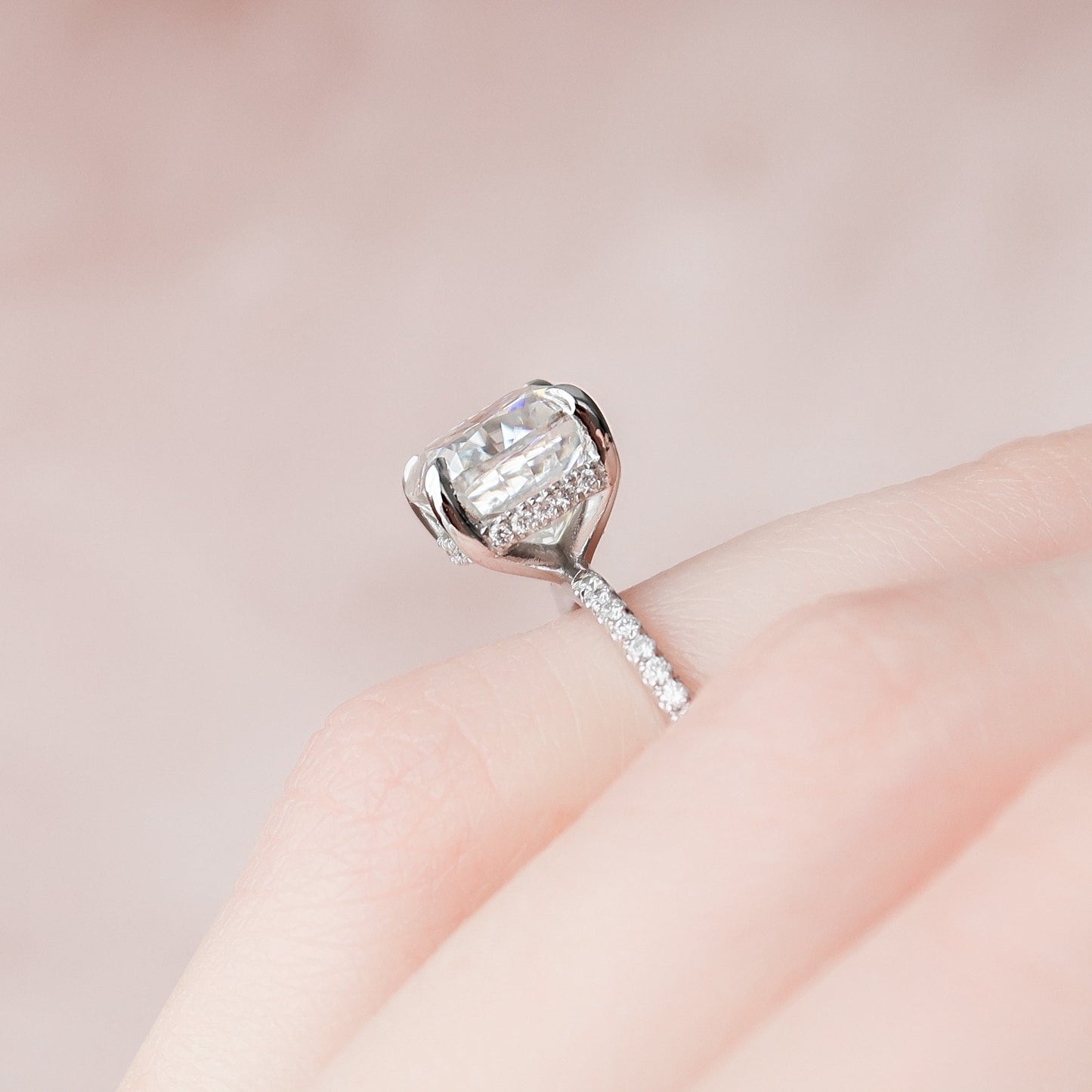 2.5 Cushion Hidden Halo & Pave Moissanite Engagement Ring