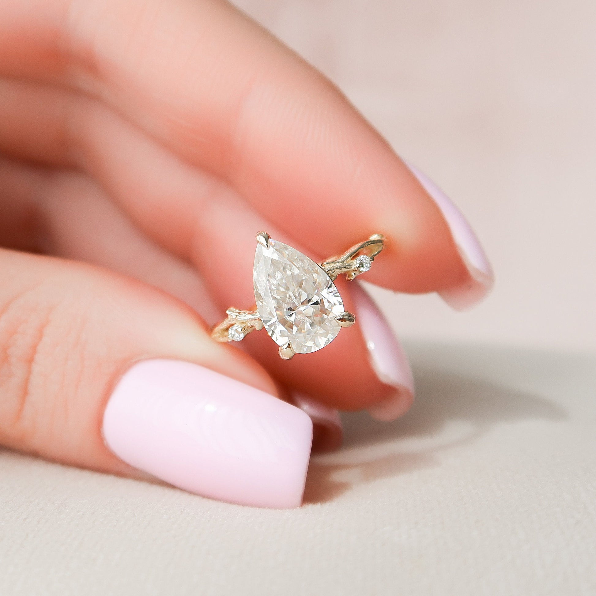 2 CT Pear Twig Pave Moissanite Engagement Ring
