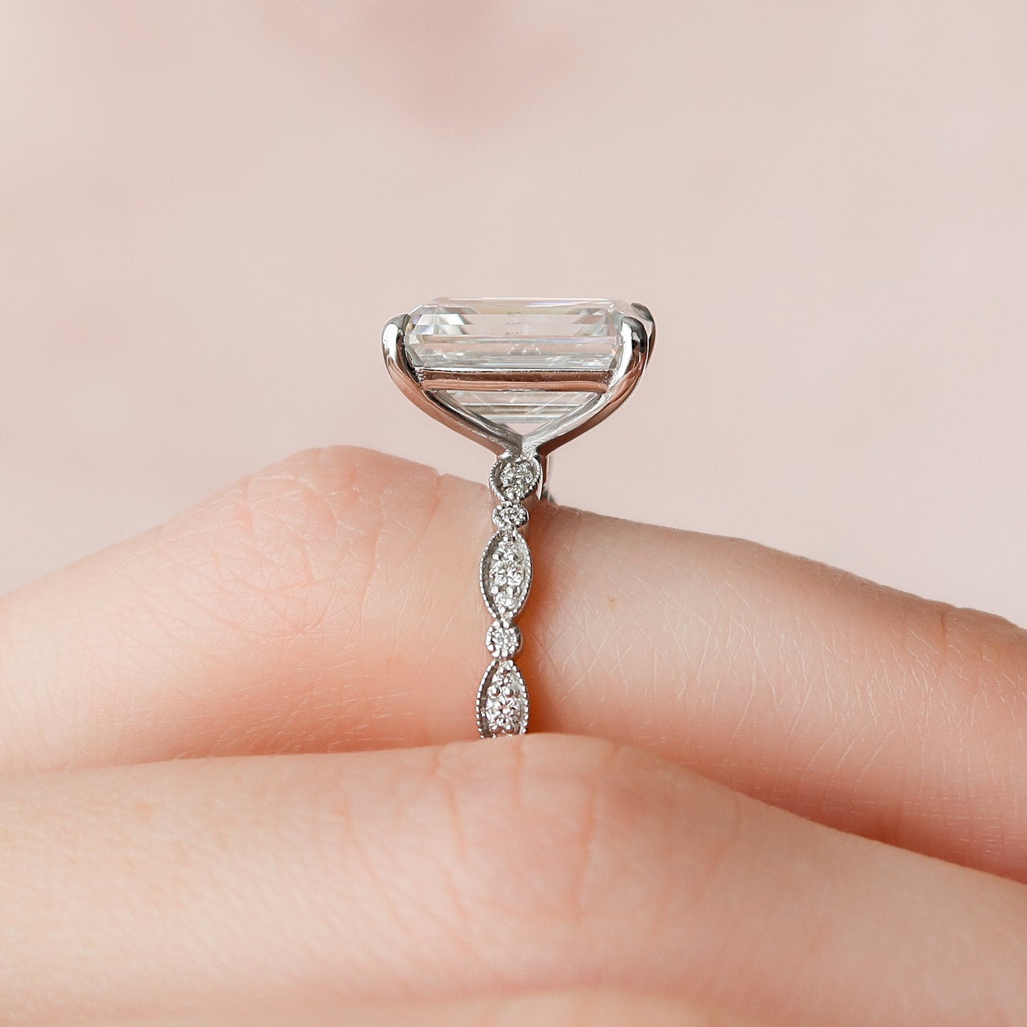 5 CT Emerald Pave Moissanite Engagement Ring