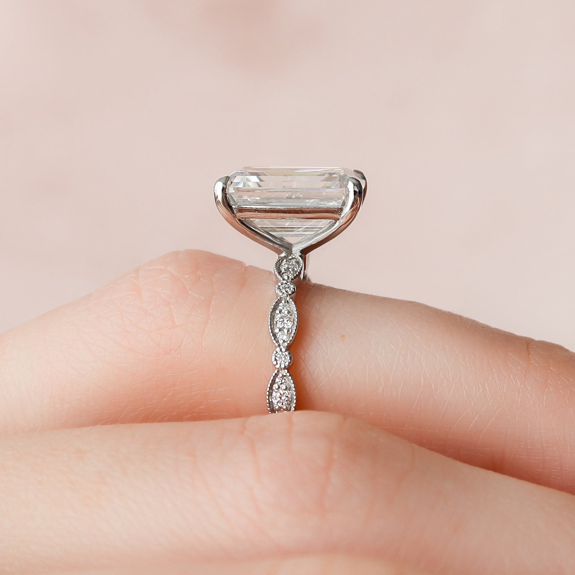 5 CT Emerald Pave Moissanite Engagement Ring