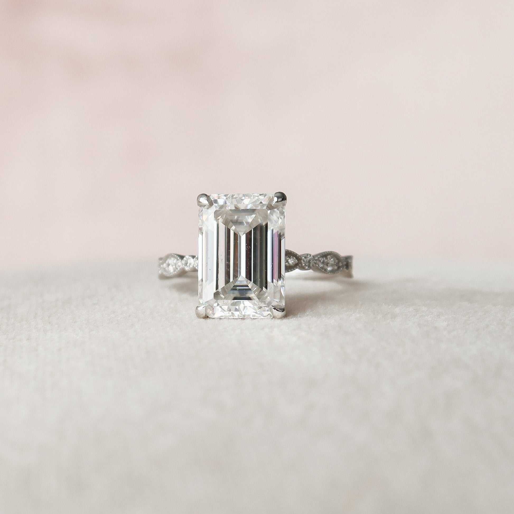 5 CT Emerald Pave Moissanite Engagement Ring