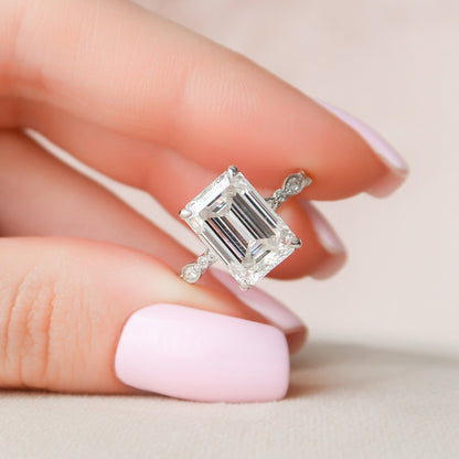5 CT Emerald Pave Moissanite Engagement Ring