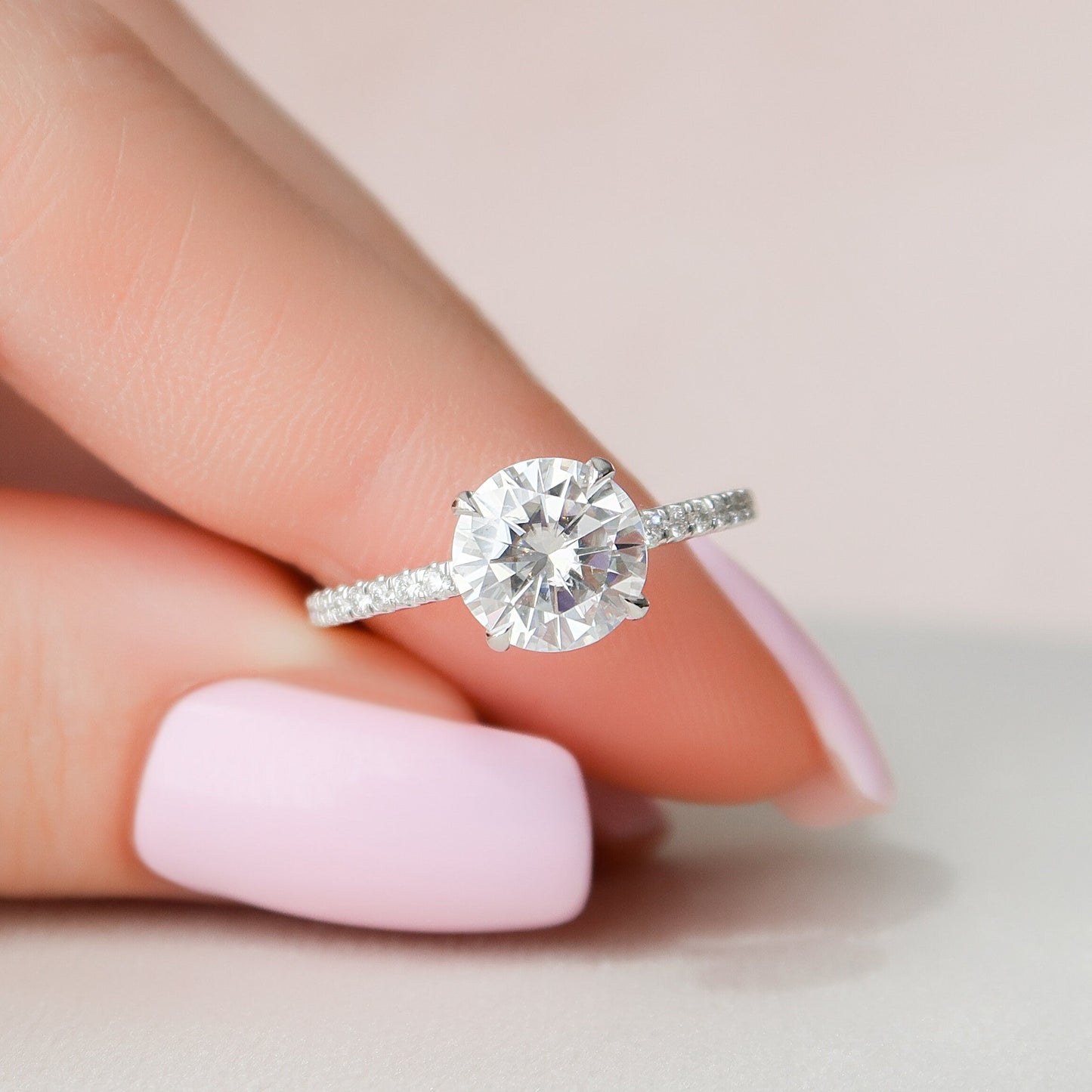 2 CT Round Hidden Halo & Pave Moissanite Engagement Ring