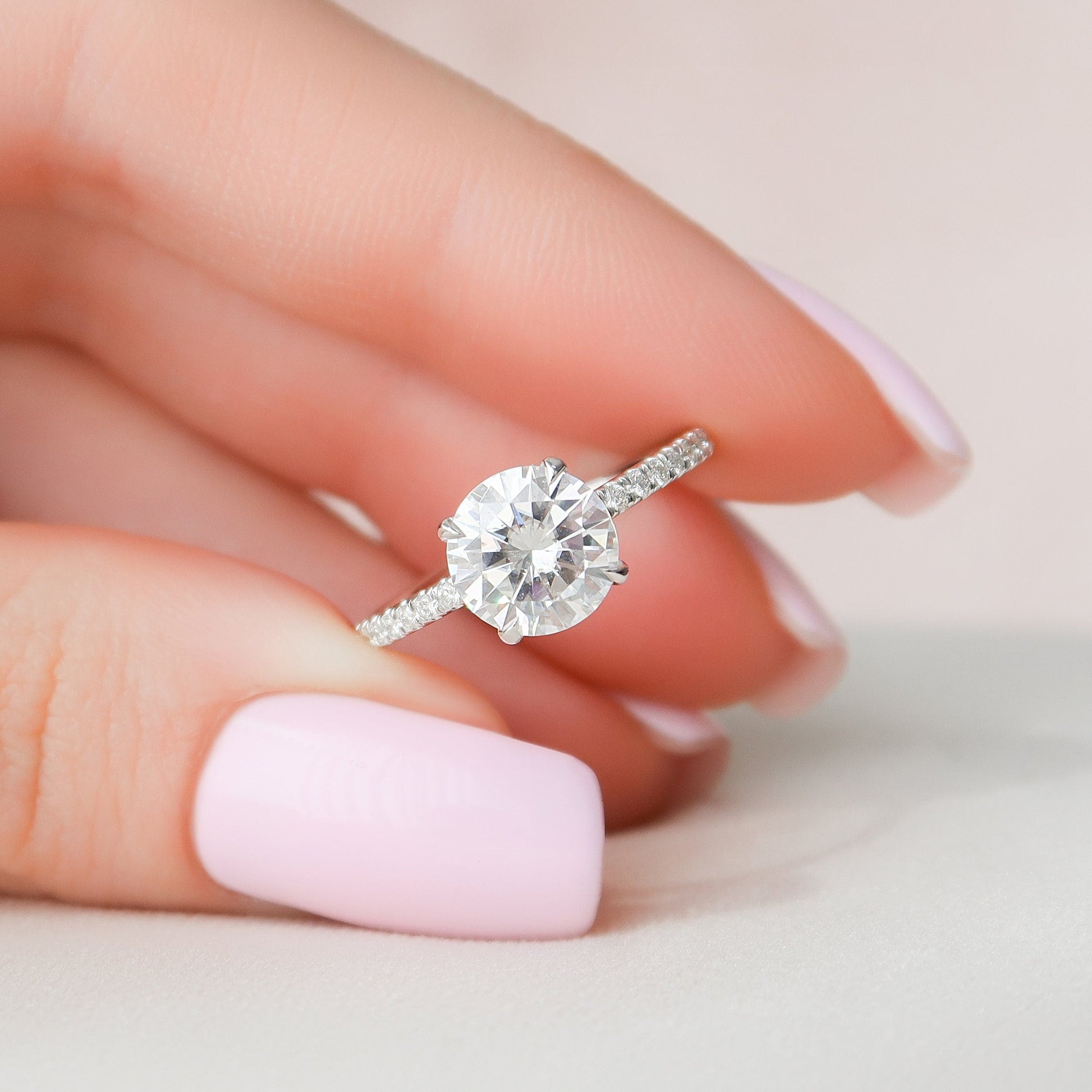 2 CT Round Hidden Halo & Pave Moissanite Engagement Ring