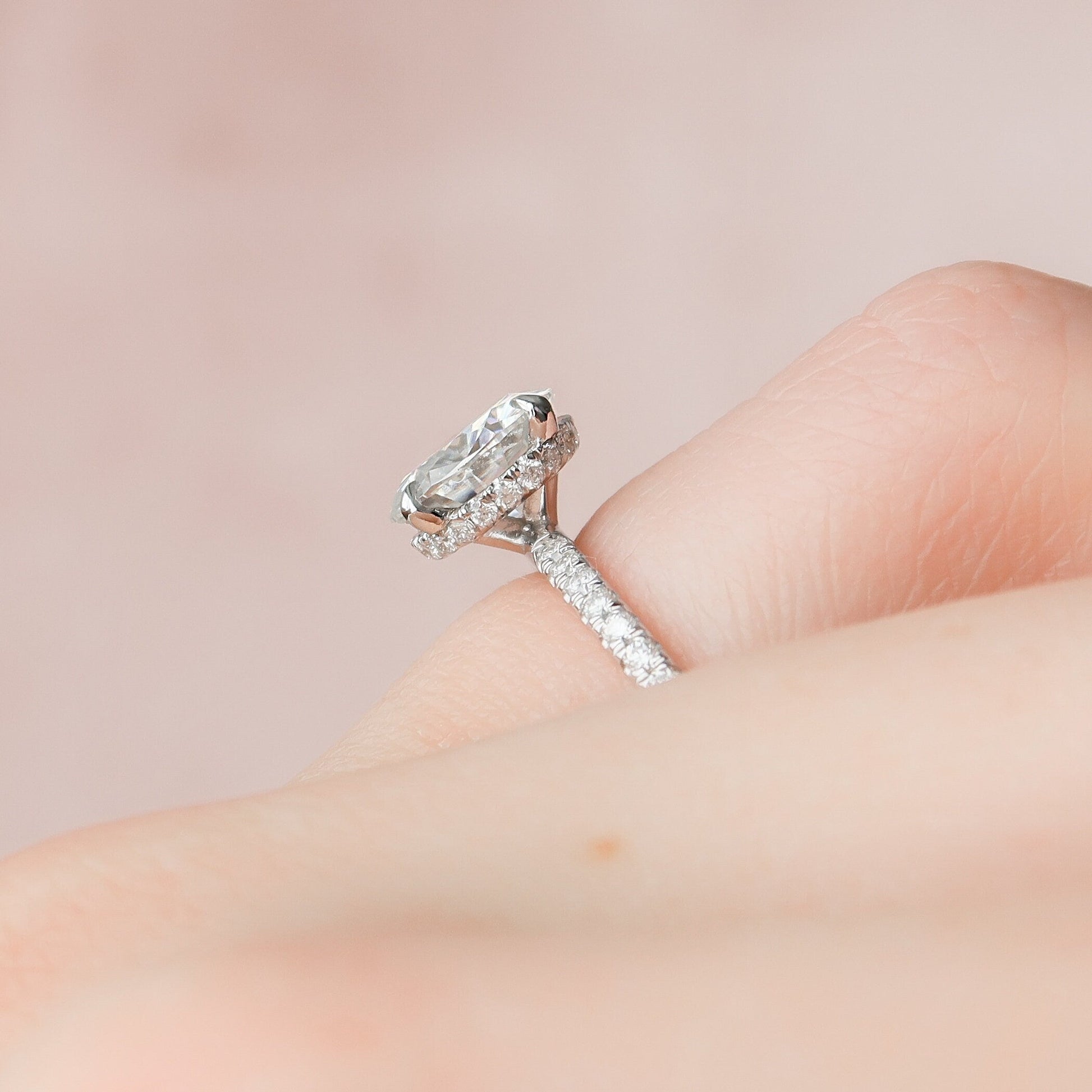 2 CT Round Hidden Halo & Pave Moissanite Engagement Ring