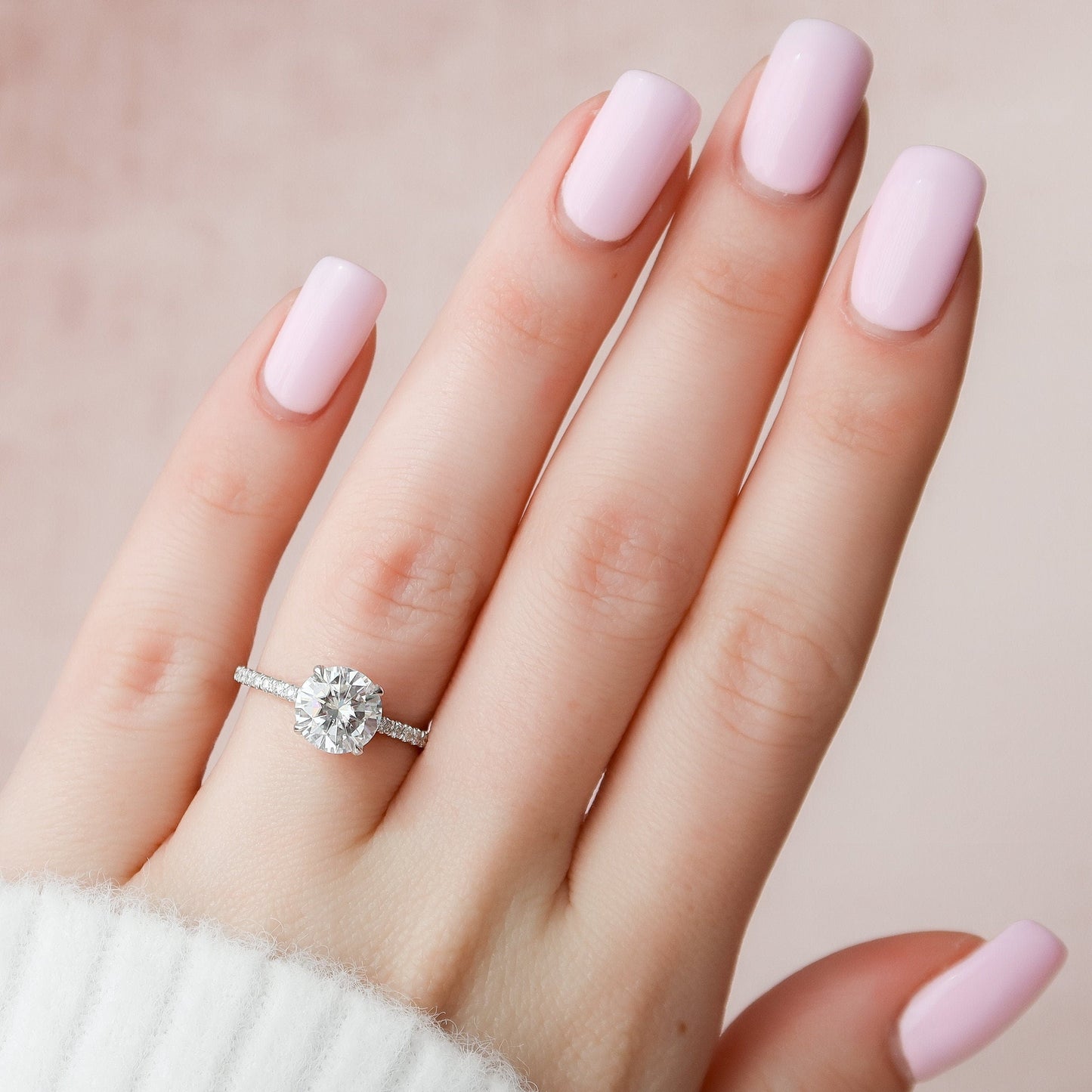2 CT Round Hidden Halo & Pave Moissanite Engagement Ring