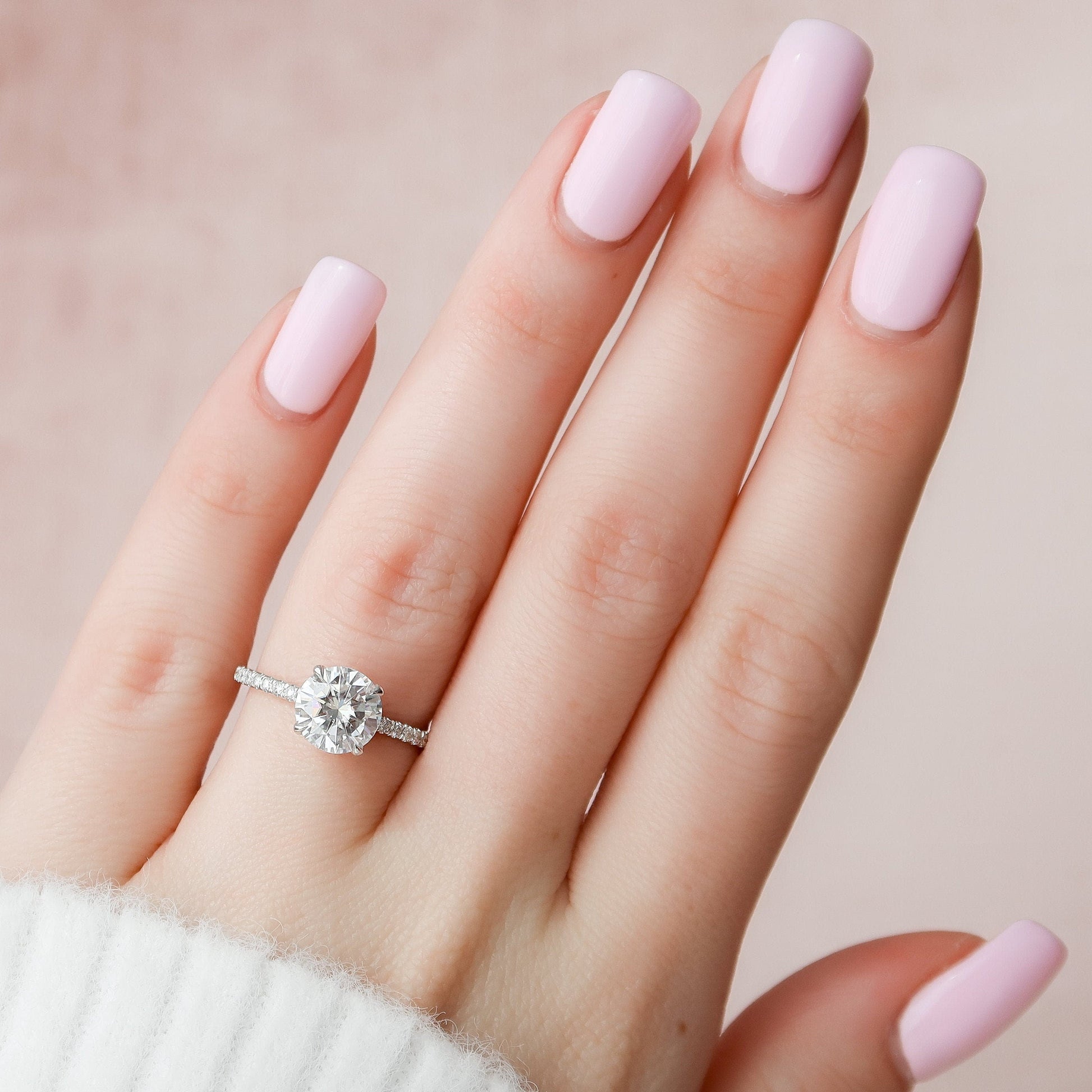 2 CT Round Hidden Halo & Pave Moissanite Engagement Ring