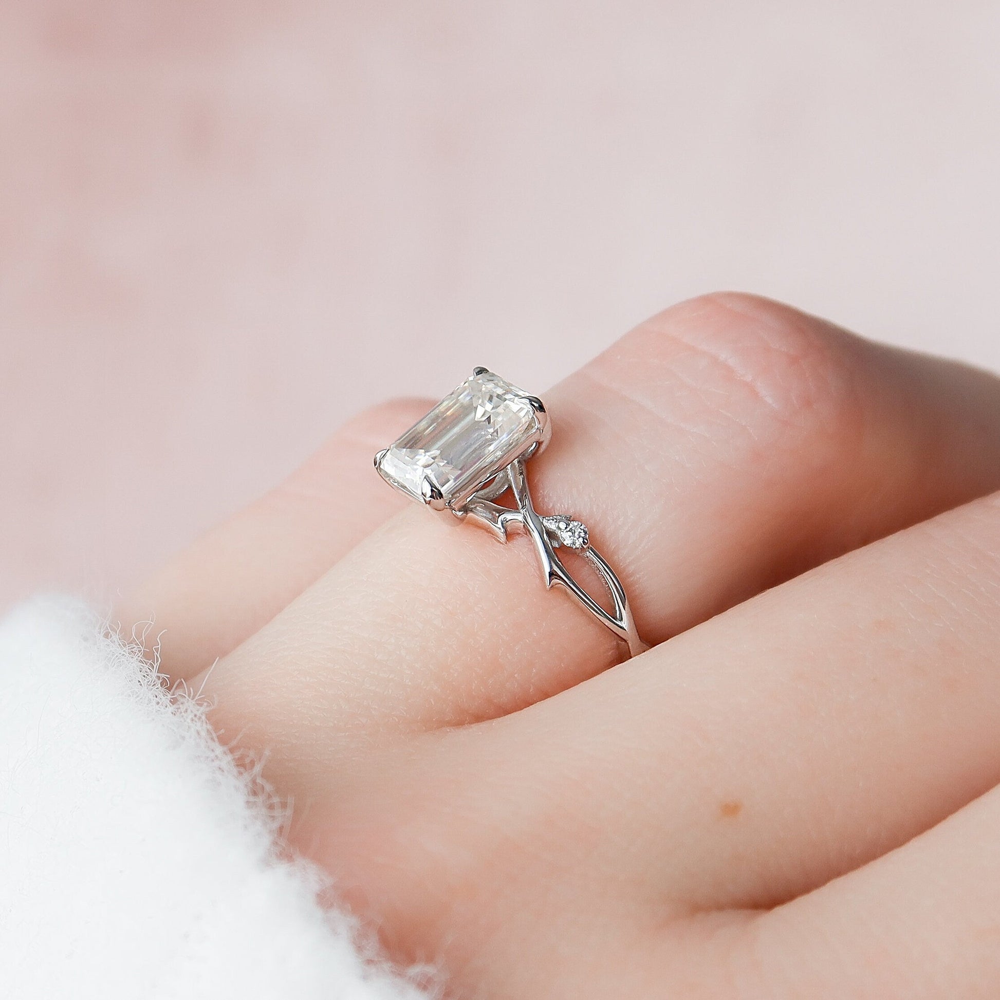 2 CT Emerald Twig Pave Moissanite Engagement Ring