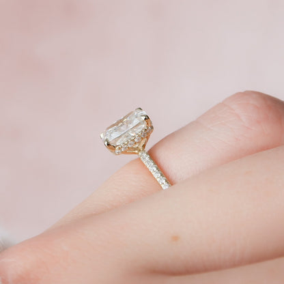 2 CT Elongated Cushion Hidden Halo & Pave Moissanite Engagement Ring