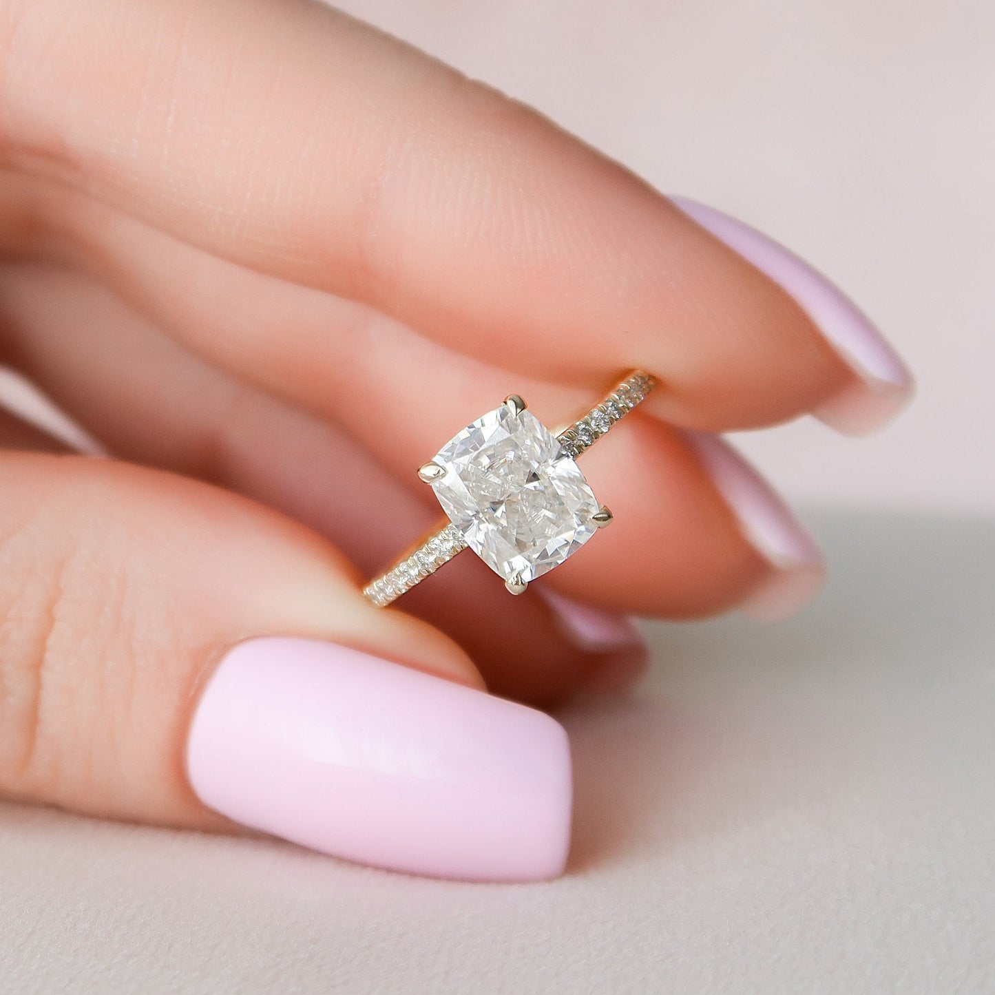 2 CT Elongated Cushion Hidden Halo & Pave Moissanite Engagement Ring