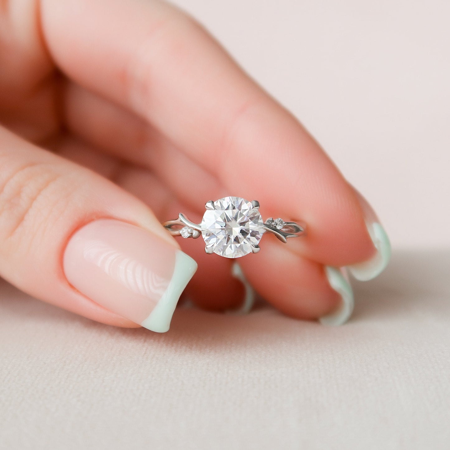 2 CT Round Twig Pave Moissanite Engagement Ring