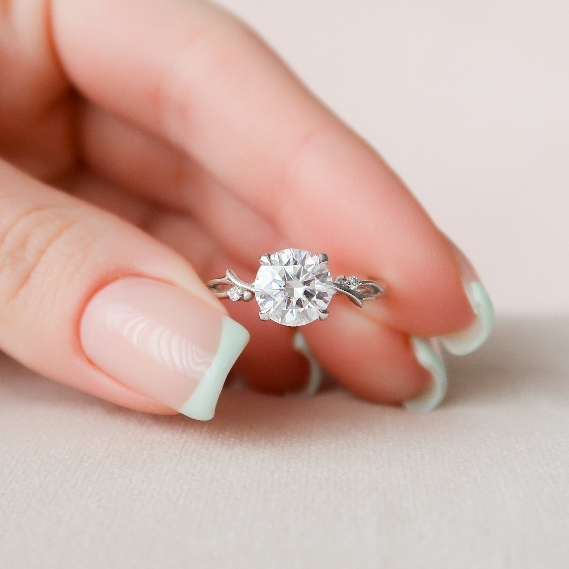 2 CT Round Twig Pave Moissanite Engagement Ring