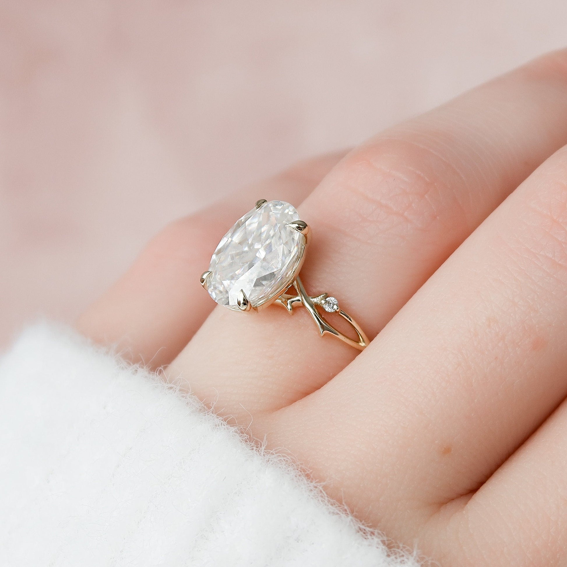 4 CT Oval Dainty Pave Moissanite Engagement Ring