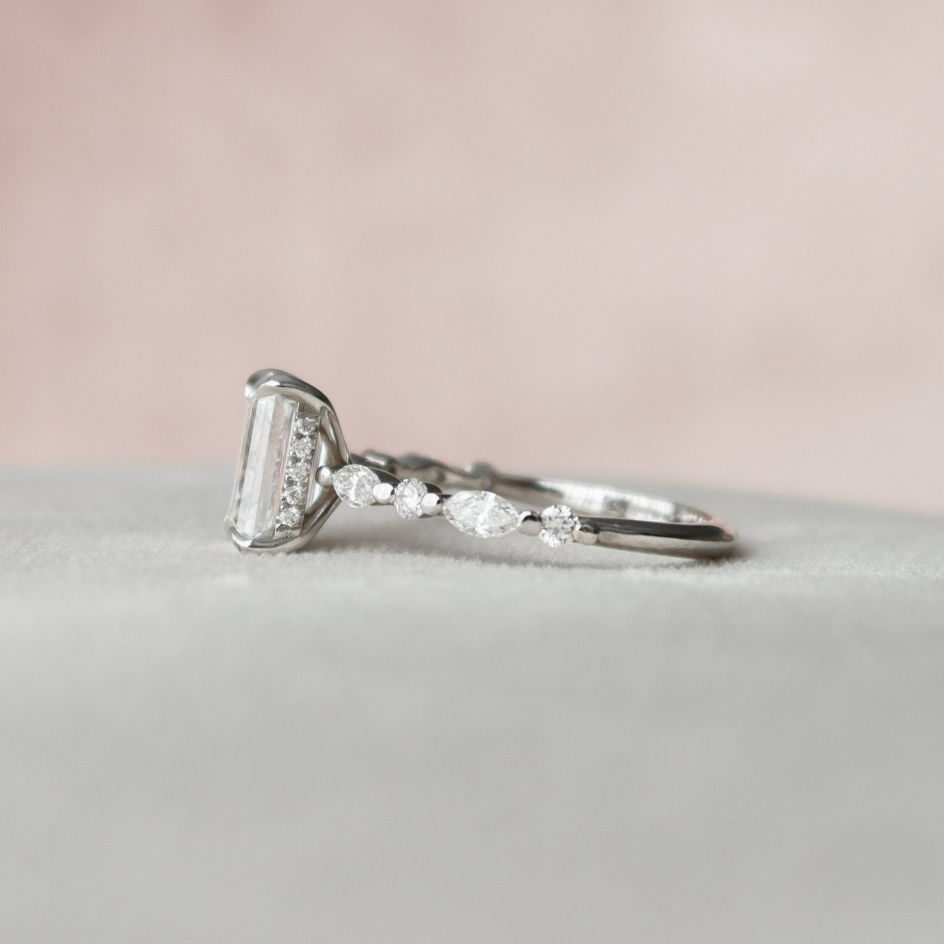 2 CT Emerald Hidden Halo & Dainty Pave Moissanite Engagement Ring