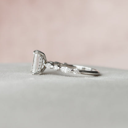 2 CT Emerald Hidden Halo & Dainty Pave Moissanite Engagement Ring
