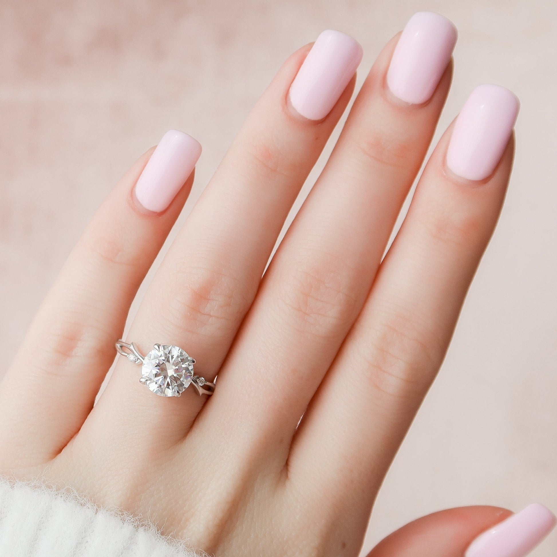 2.5 CT Round Twig Pave Moissanite Engagement Ring