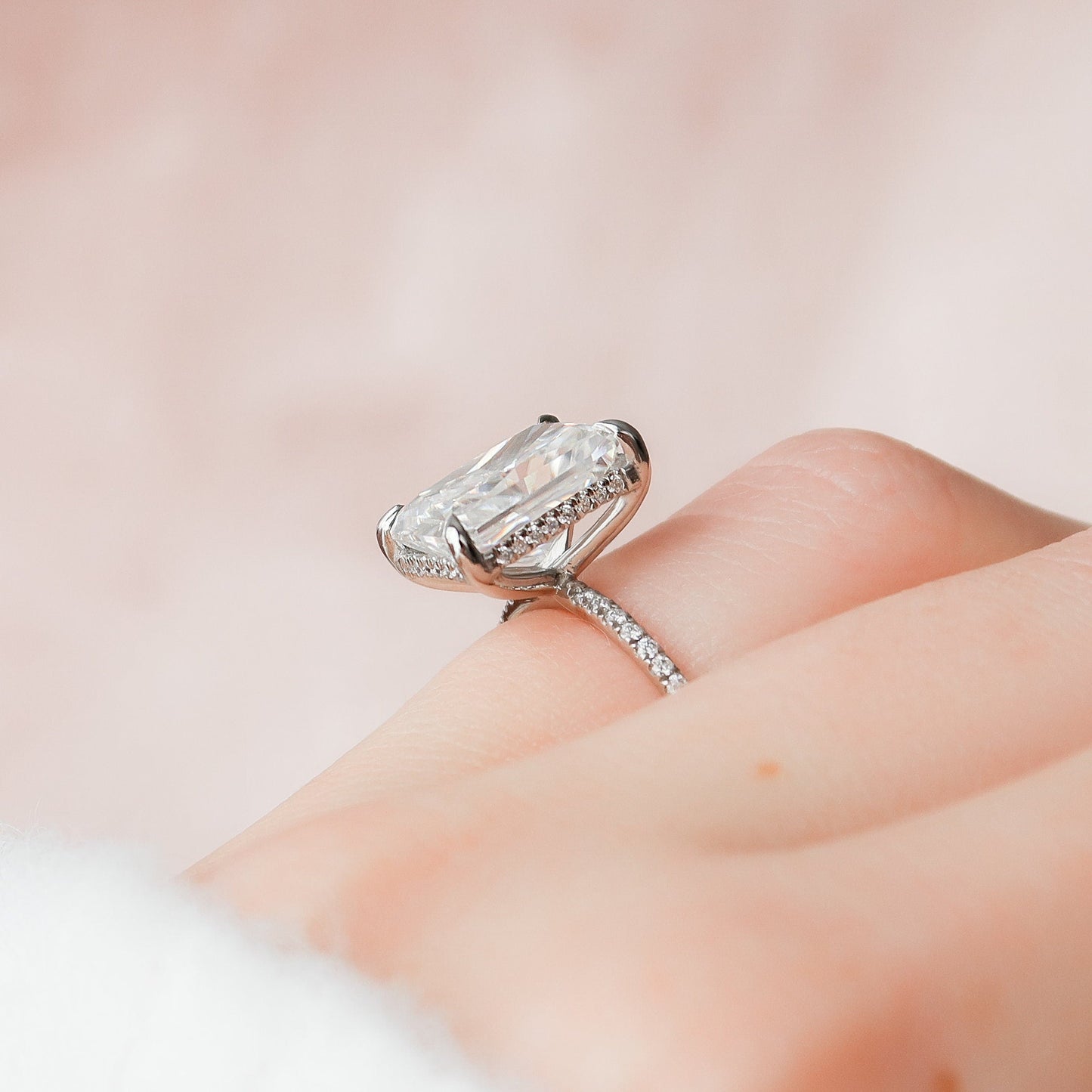 5 CT Radiant Hidden Halo & Pave Moissanite Engagement Ring