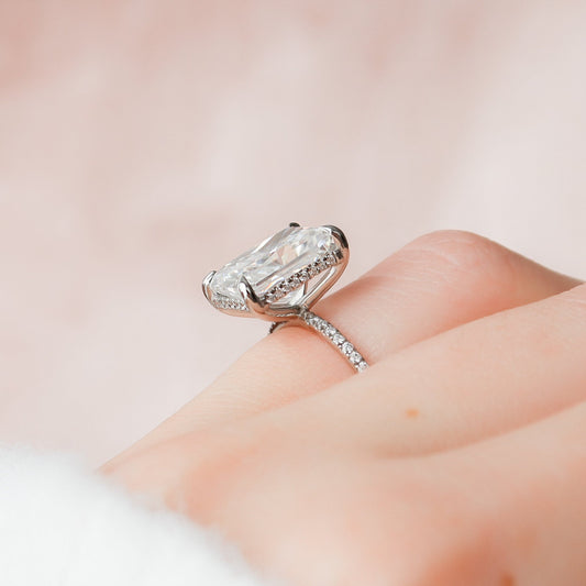 5 CT Radiant Hidden Halo & Pave Moissanite Engagement Ring