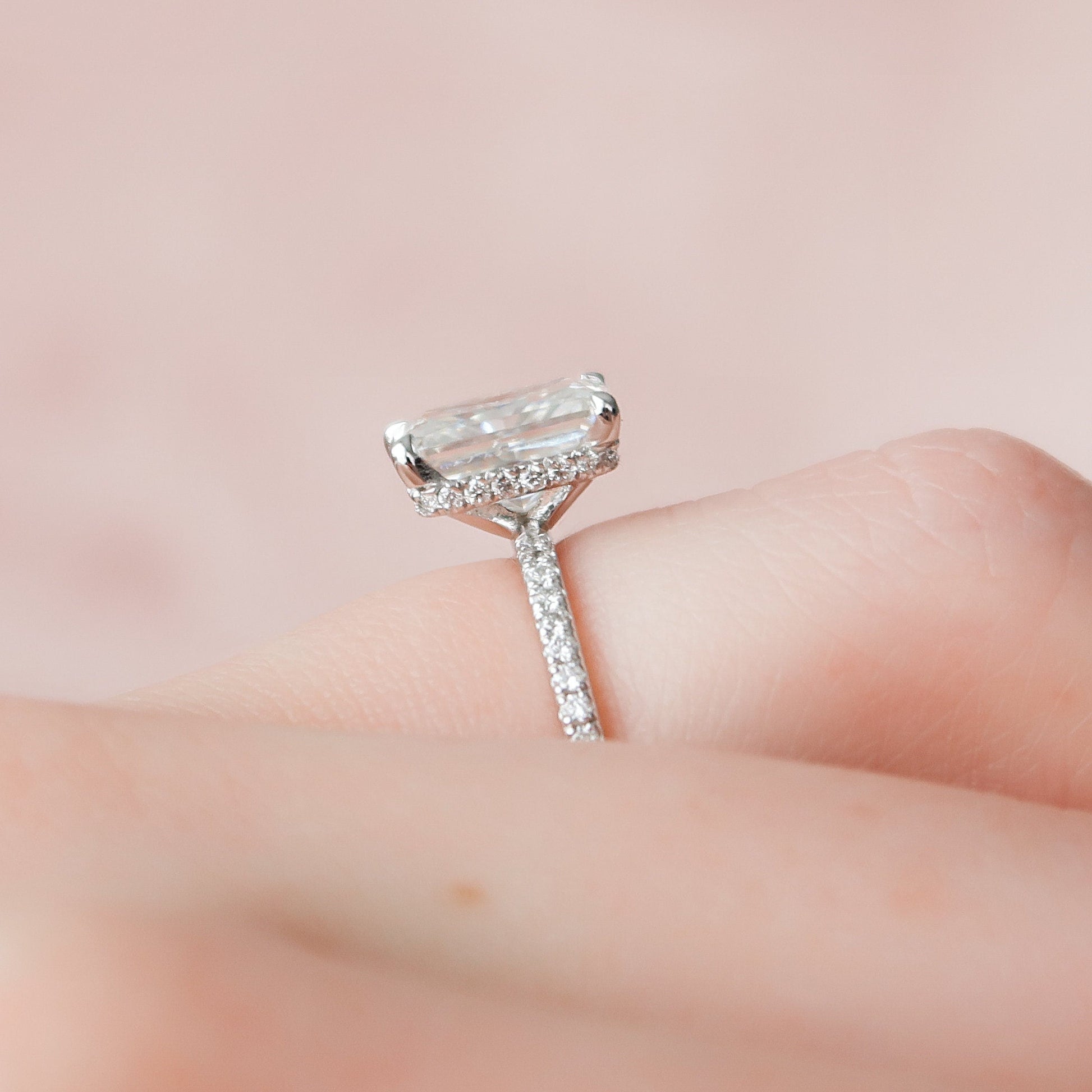 2 CT Radiant Hidden Halo & Pave Moissanite Engagement Ring