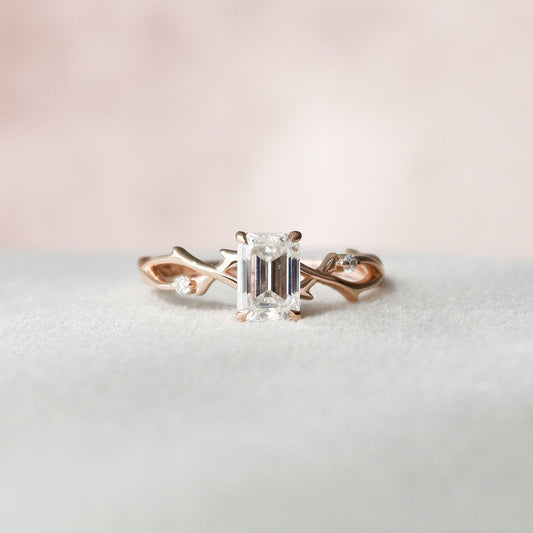1 CT Emerald Twig Pave Moissanite Engagement Ring