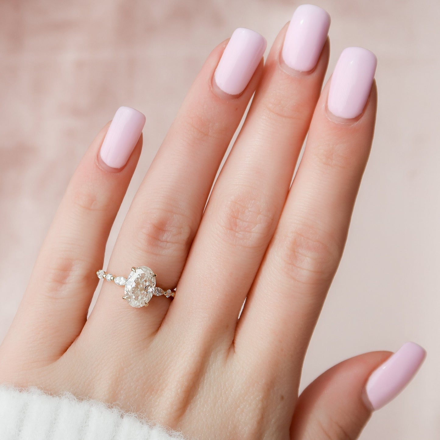 2 CT Oval Hidden Halo & Dainty Pave Moissanite Engagement Ring