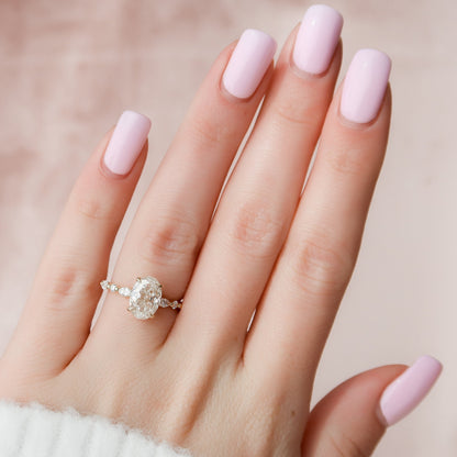 2 CT Oval Hidden Halo & Dainty Pave Moissanite Engagement Ring