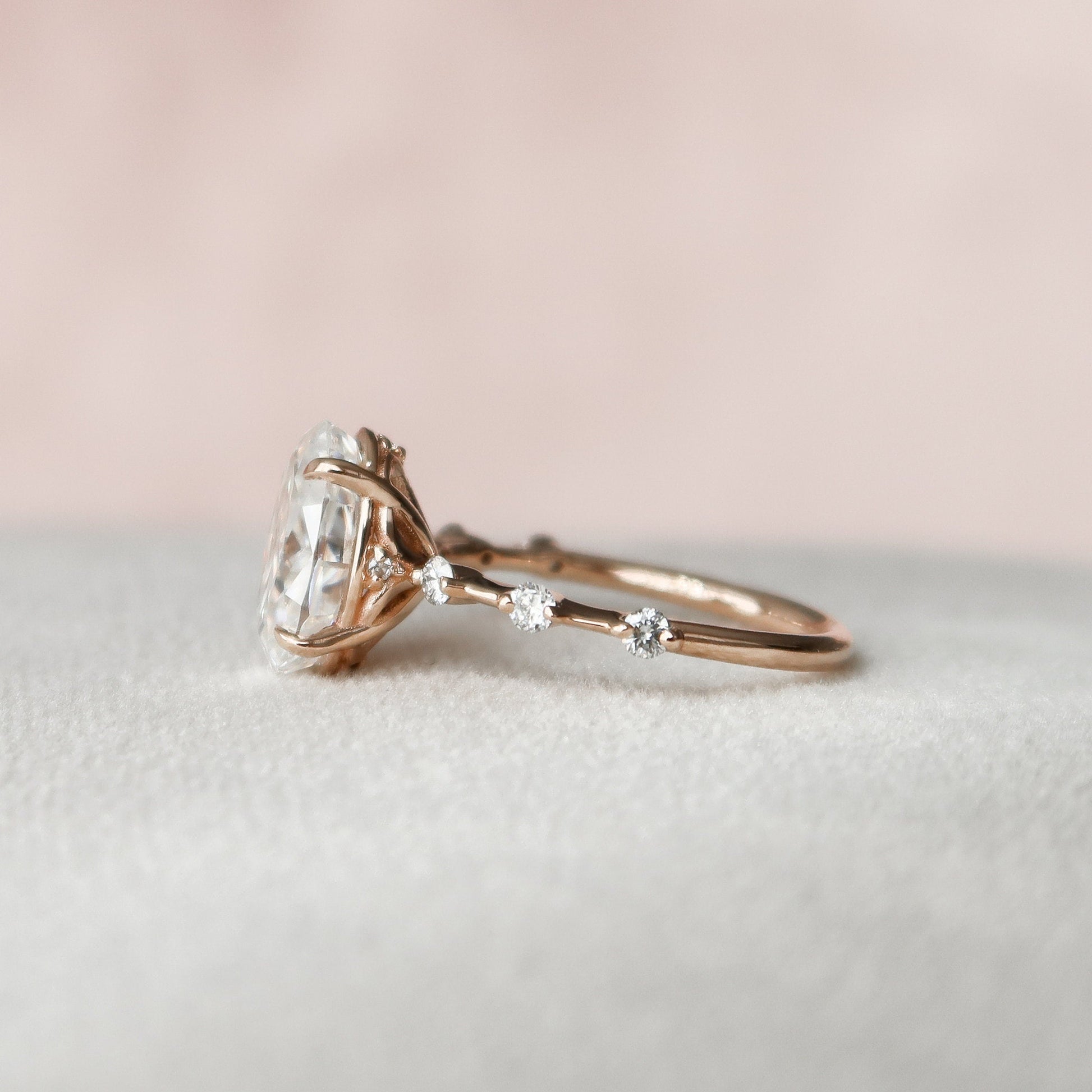 2 CT Oval Dainty Pave Moissanite Engagement Ring