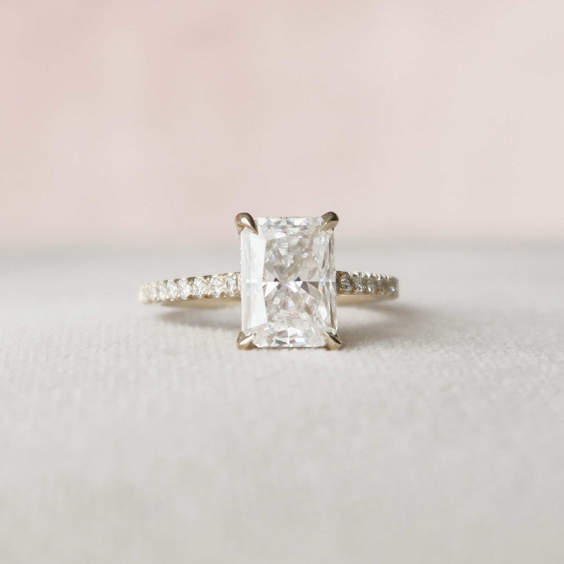 2.5 Radiant Hidden Halo & Pave Moissanite Engagement Ring