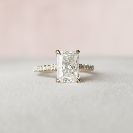 2.5 Radiant Hidden Halo & Pave Moissanite Engagement Ring