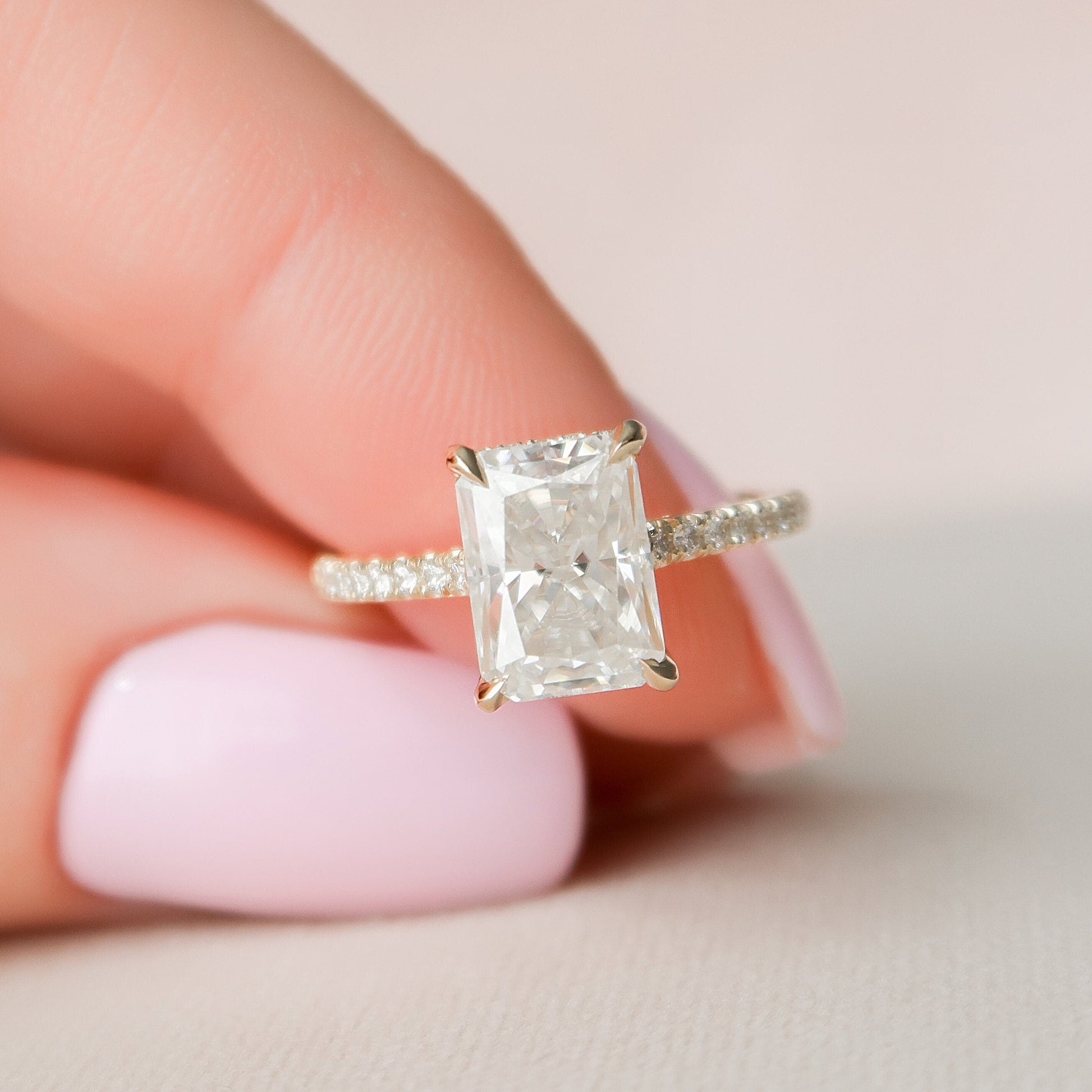 2.5 Radiant Hidden Halo & Pave Moissanite Engagement Ring