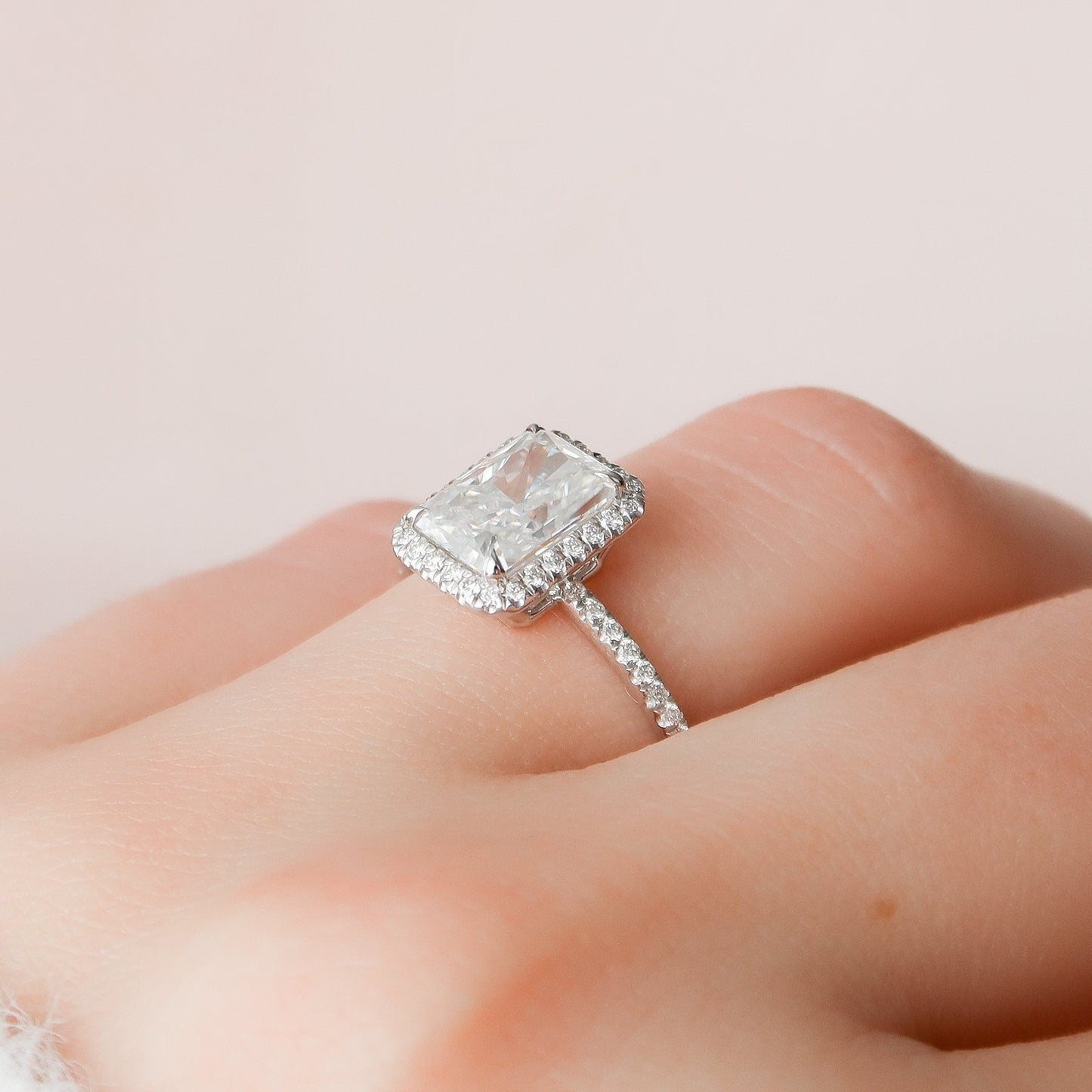 5 CT Radiant Halo & Pave Moissanite Engagement Ring