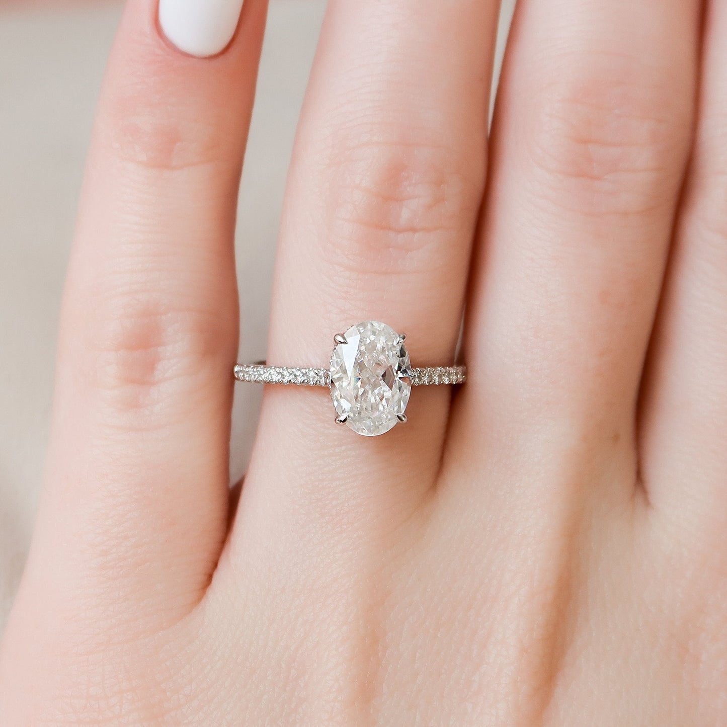 2 CT Oval Hidden Halo & Pave Moissanite Engagement Ring