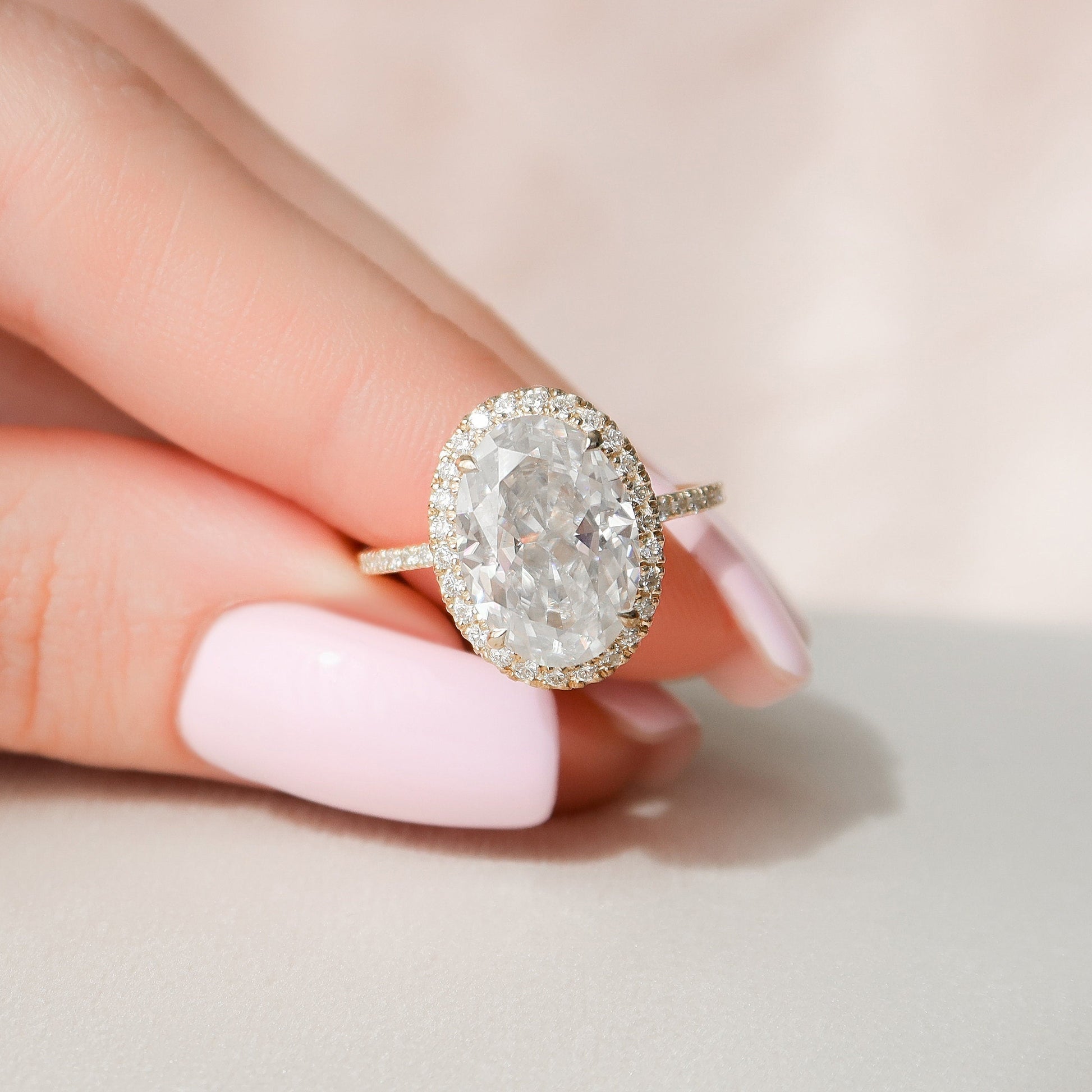 4.5 CT Oval Halo & Pave Moissanite Engagement Ring