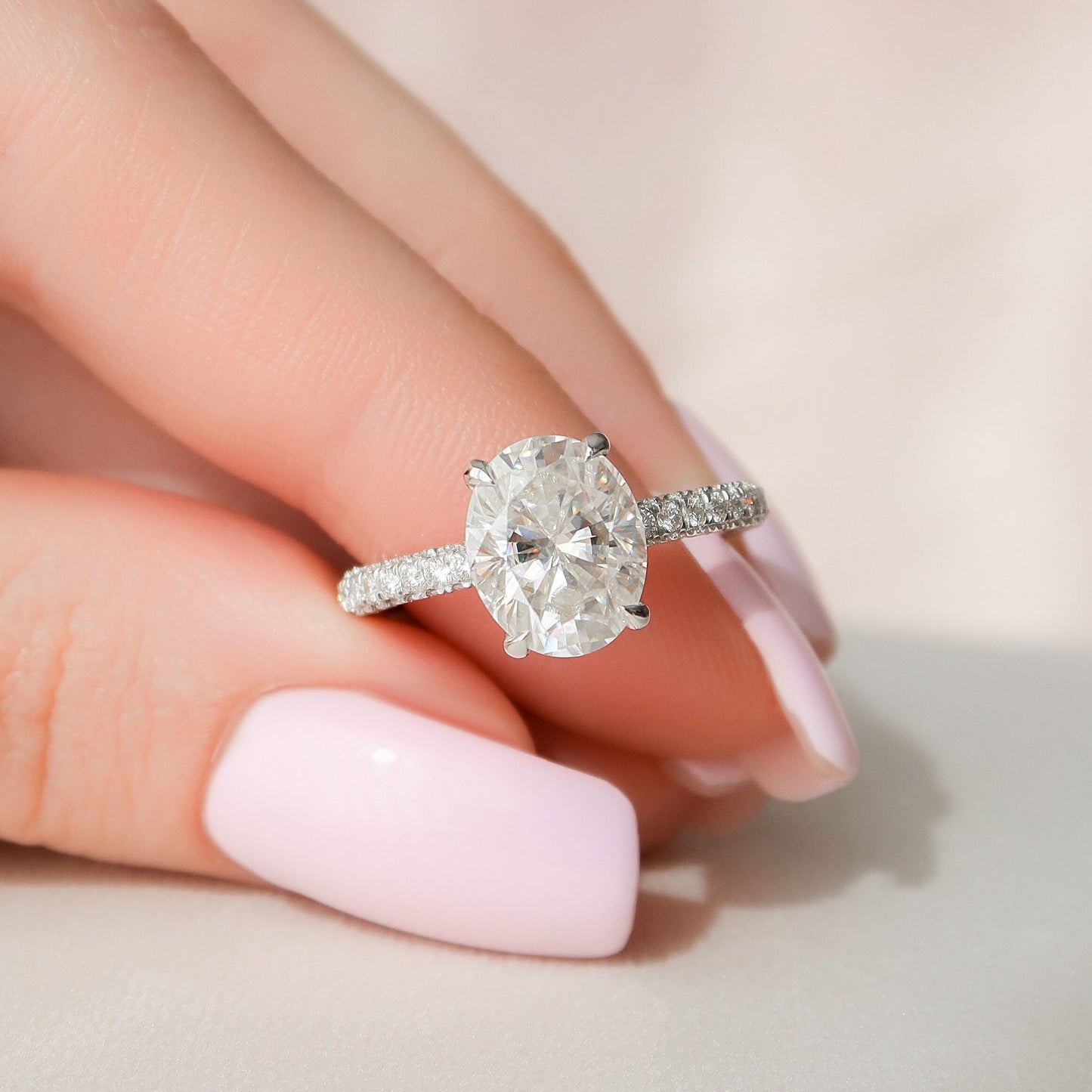 3 CT Oval Hidden Halo & Pave Moissanite Engagement Ring
