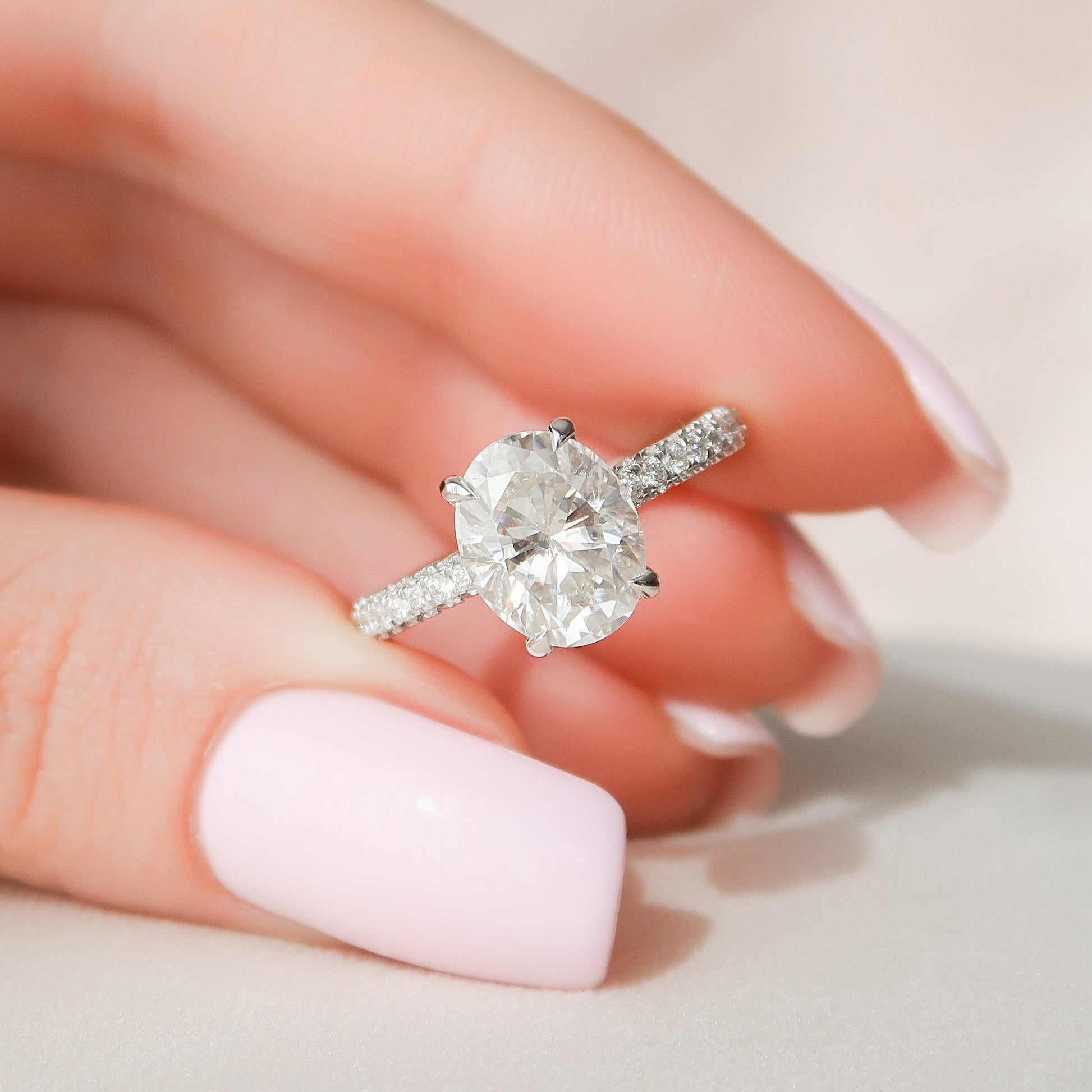 3 CT Oval Hidden Halo & Pave Moissanite Engagement Ring