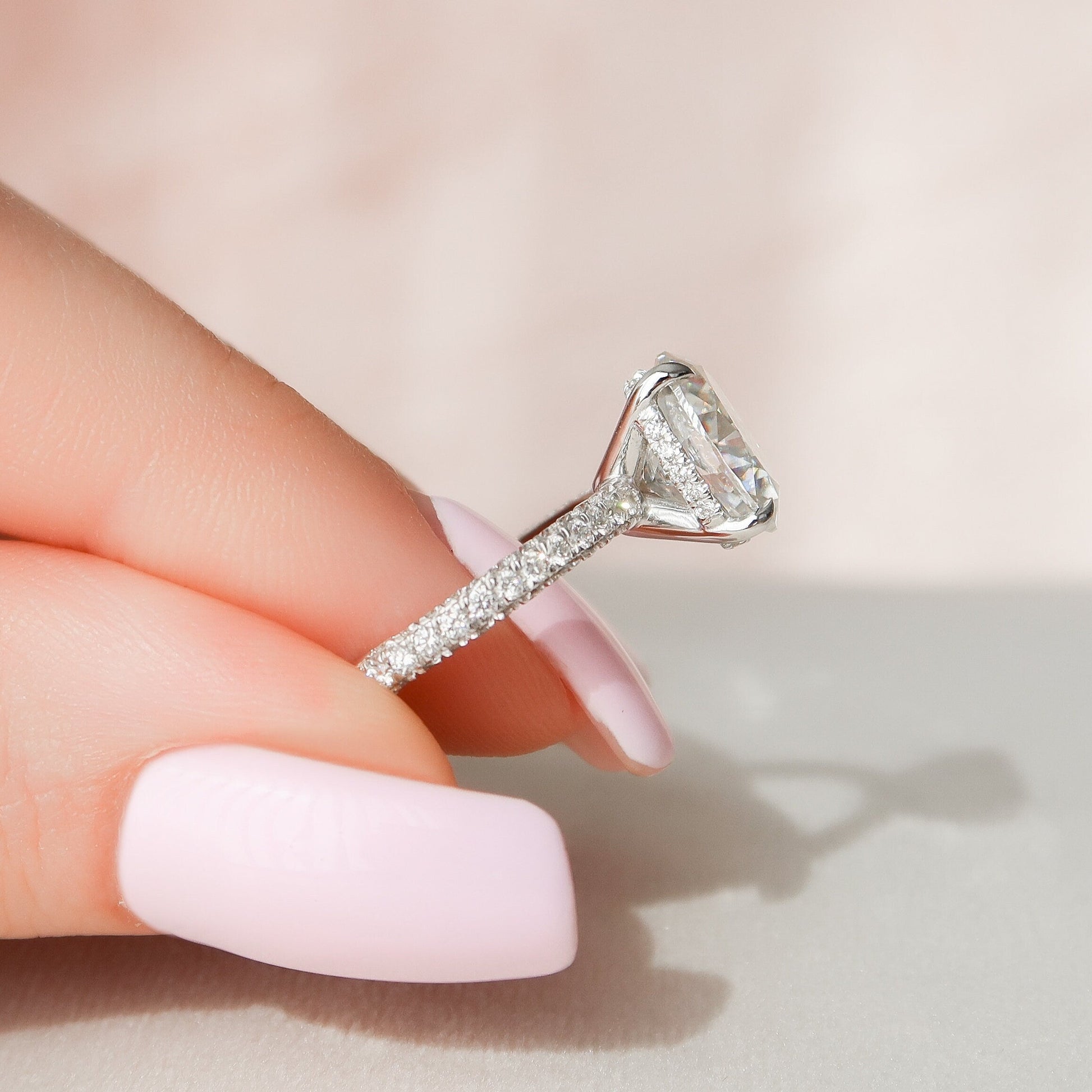 3 CT Oval Hidden Halo & Pave Moissanite Engagement Ring