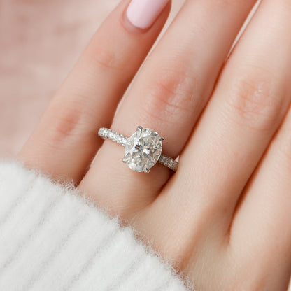 3 CT Oval Hidden Halo & Pave Moissanite Engagement Ring