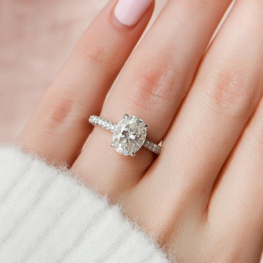 3 CT Oval Hidden Halo & Pave Moissanite Engagement Ring