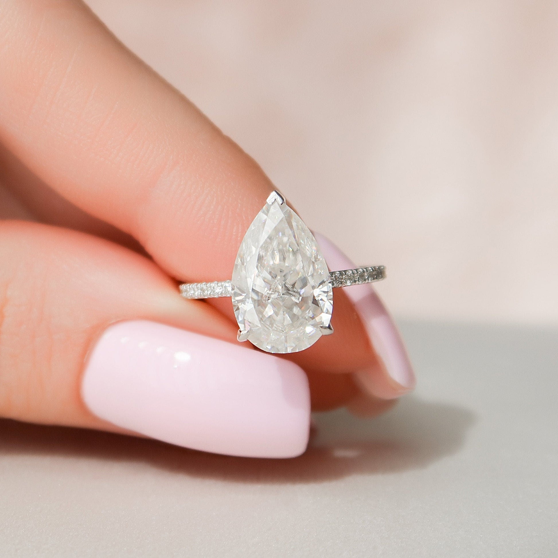 3.5 CT Pear Hidden Halo & Pave Moissanite Engagement Ring