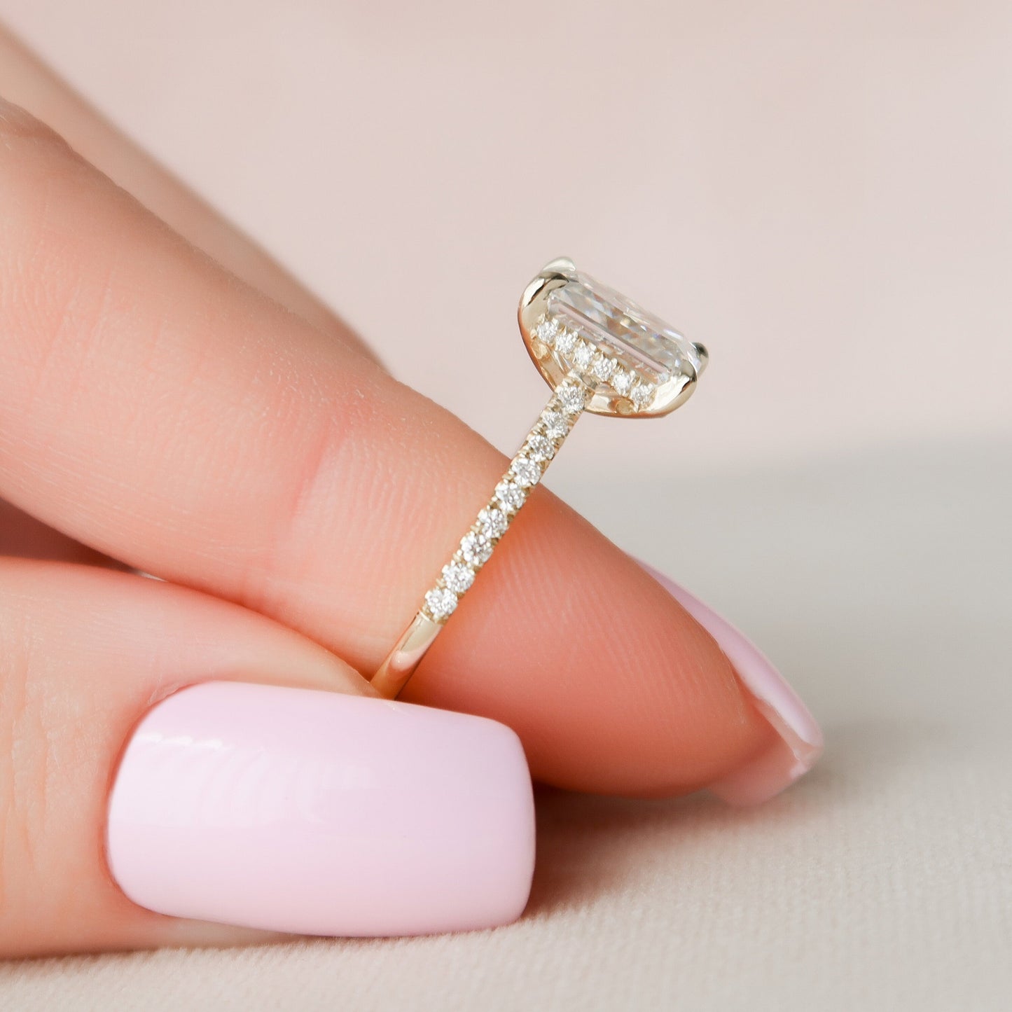 2.5 Radiant Hidden Halo & Pave Moissanite Engagement Ring