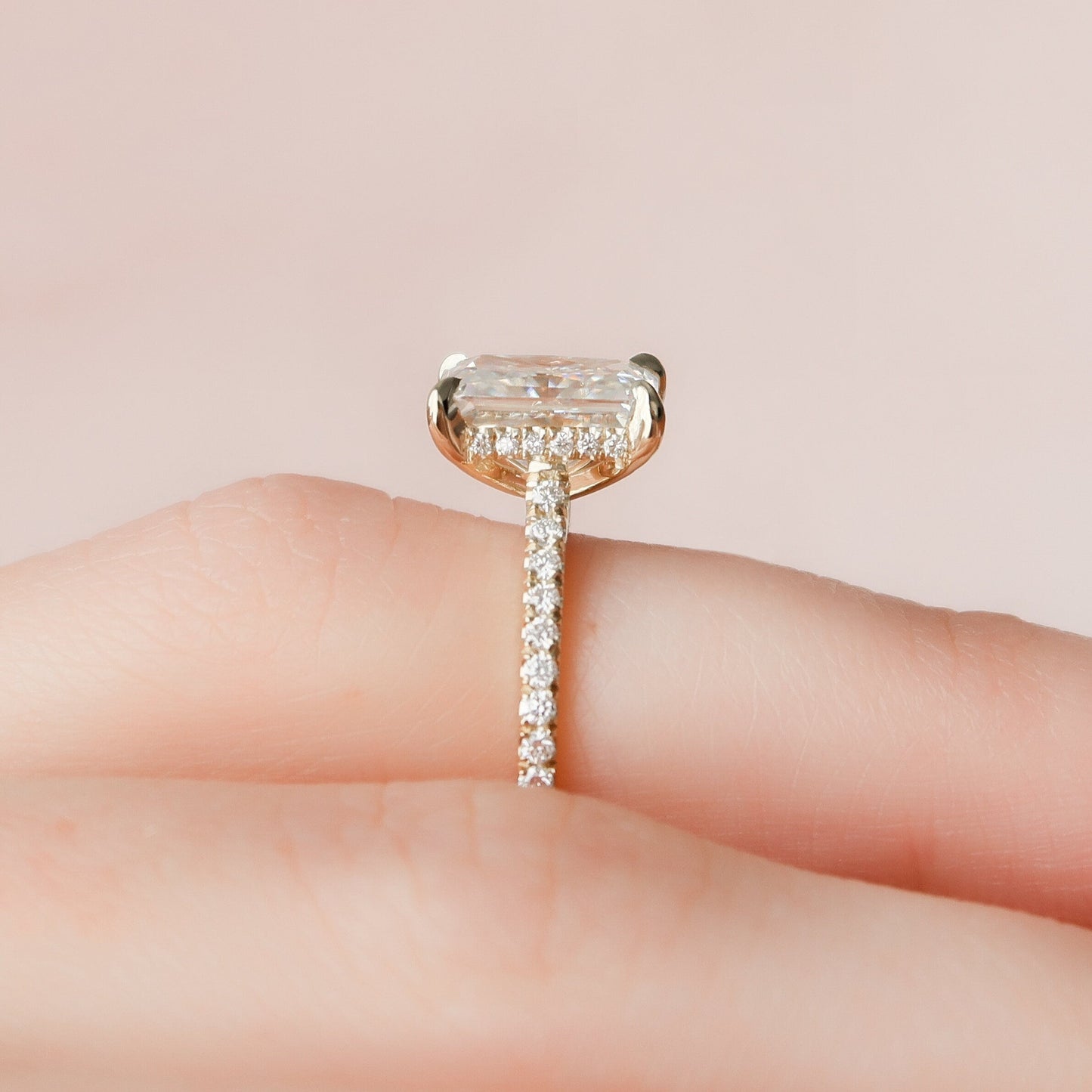 2.5 Radiant Hidden Halo & Pave Moissanite Engagement Ring