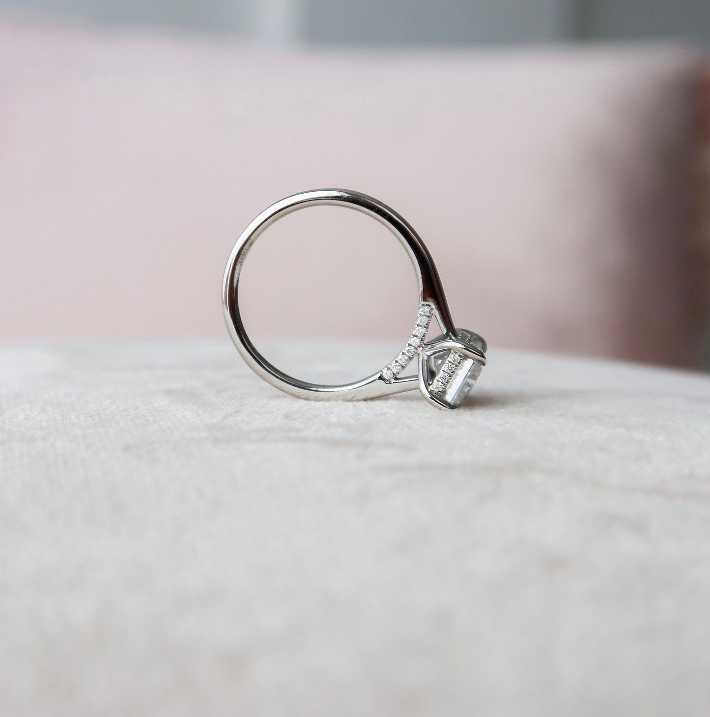 2 CT Radiant Hidden Halo & Pave Moissanite Engagement Ring