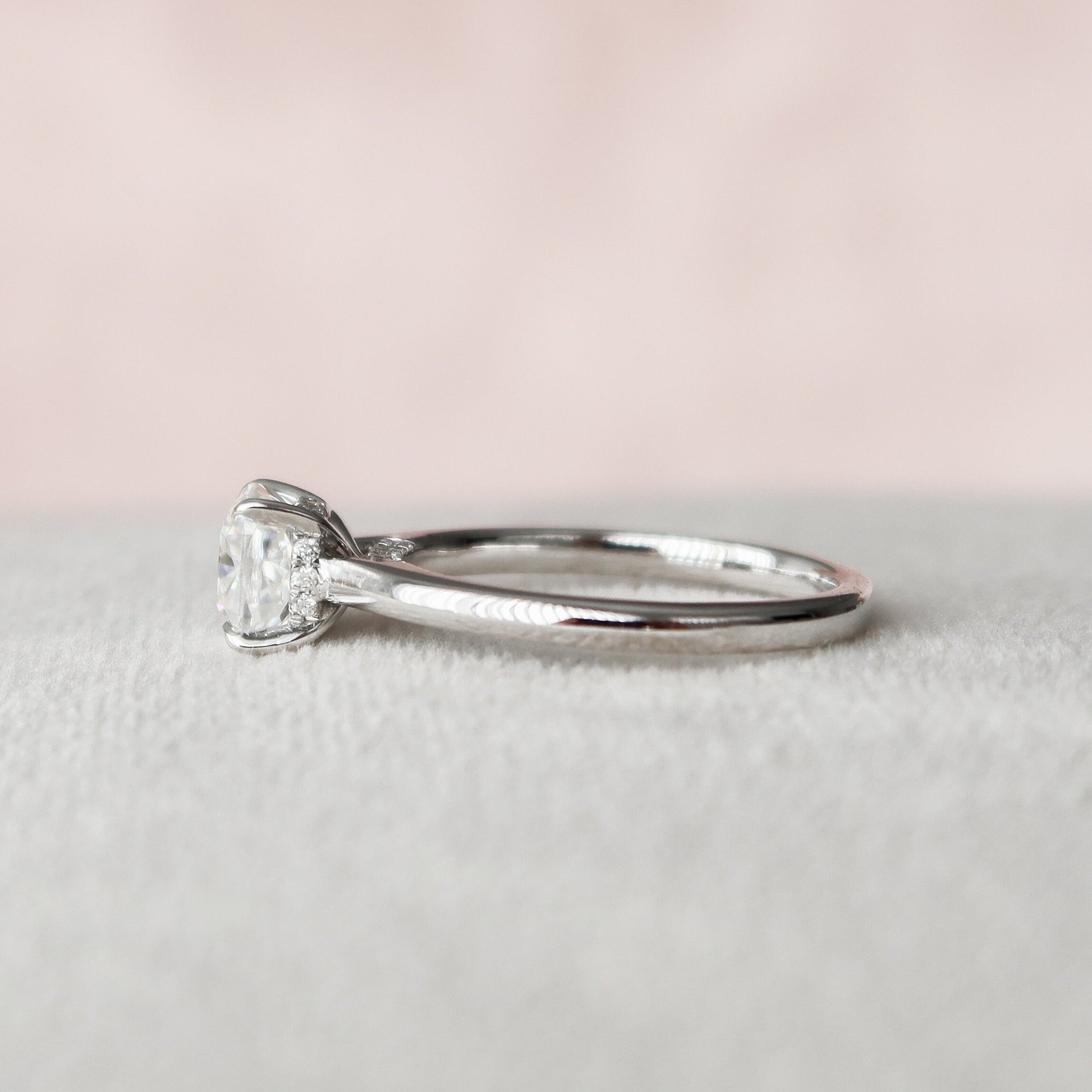 1 CT Cushion Hidden Halo & Pave Moissanite Engagement Ring