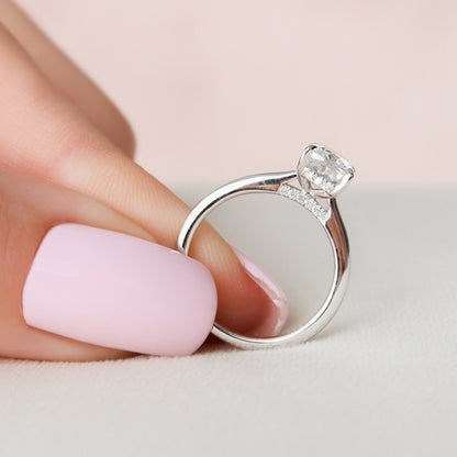 1 CT Cushion Hidden Halo & Pave Moissanite Engagement Ring