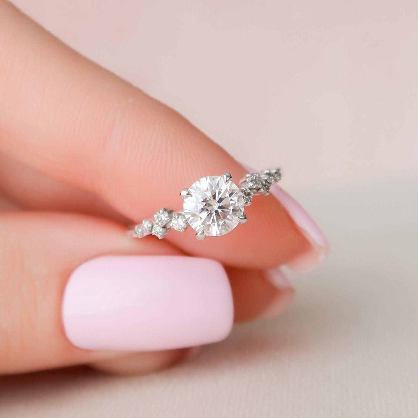 1 CT Round Hidden Halo & Pave Moissanite Engagement Ring