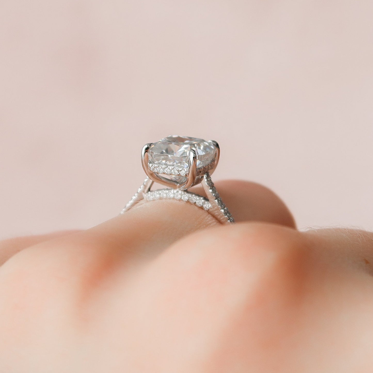 3 CT Cushion Hidden Halo & Pave Moissanite Engagement Ring
