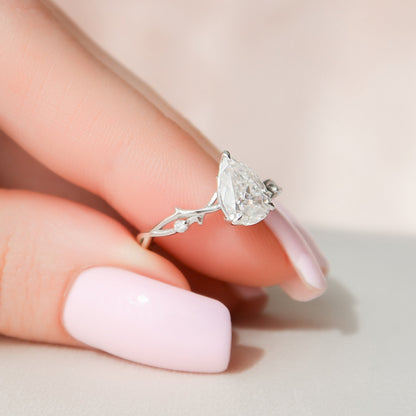 1 CT Pear Twig Pave Moissanite Engagement Ring