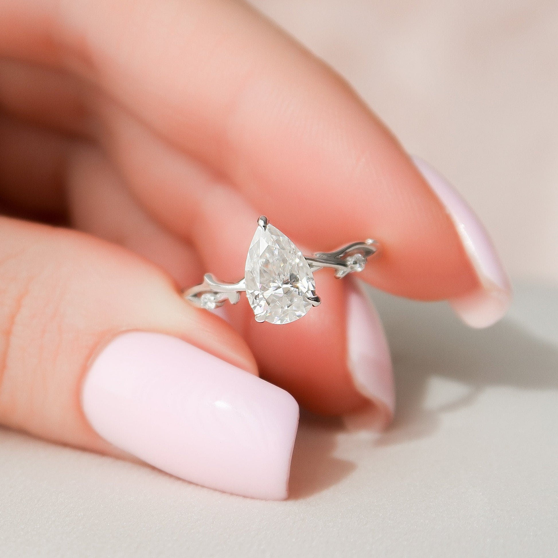 1 CT Pear Twig Pave Moissanite Engagement Ring